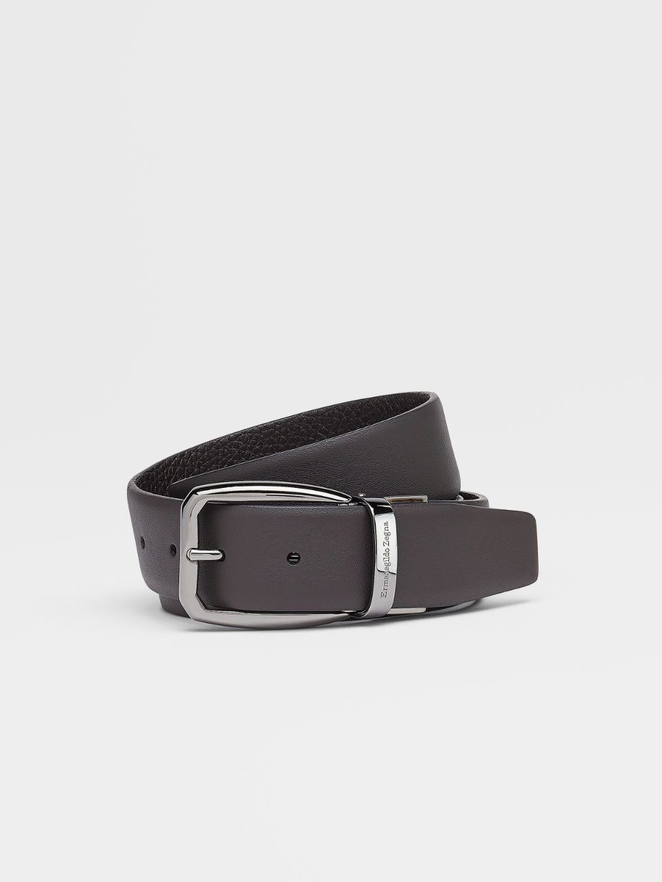 Dark Brown Smooth and Grained Leather Reversible Belt